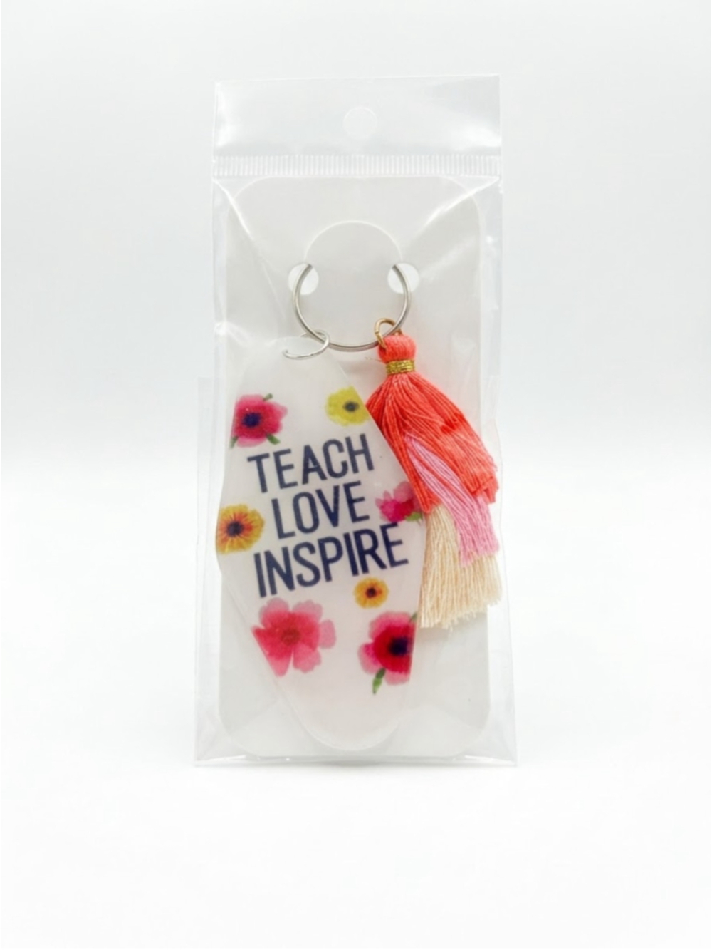 Women's Teach Love Inspire Keychain White Pink